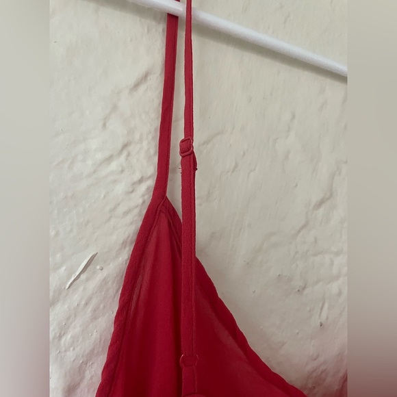 Victoria’s Secret 100% Silk Red Sheer Chemise Gold Floral Embroidery Vintage; M - Picture 4 of 10